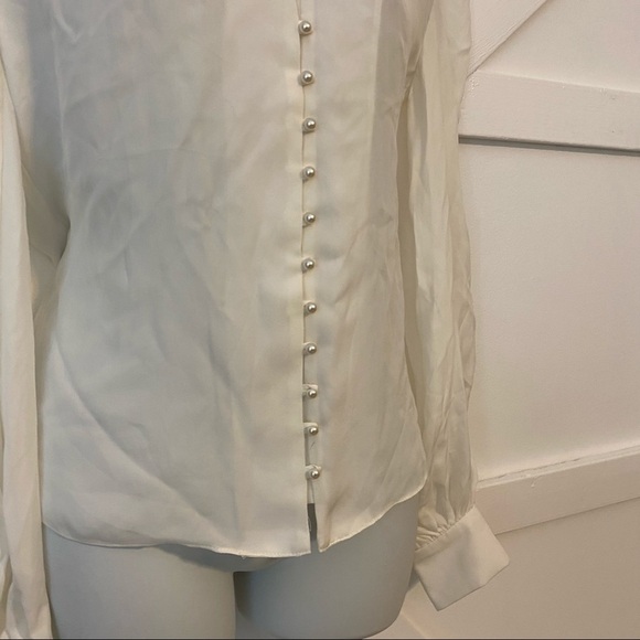 Generation Love Puff Sleeve Pearl Button Down Pleated Blouse White Size Small - Picture 4 of 8